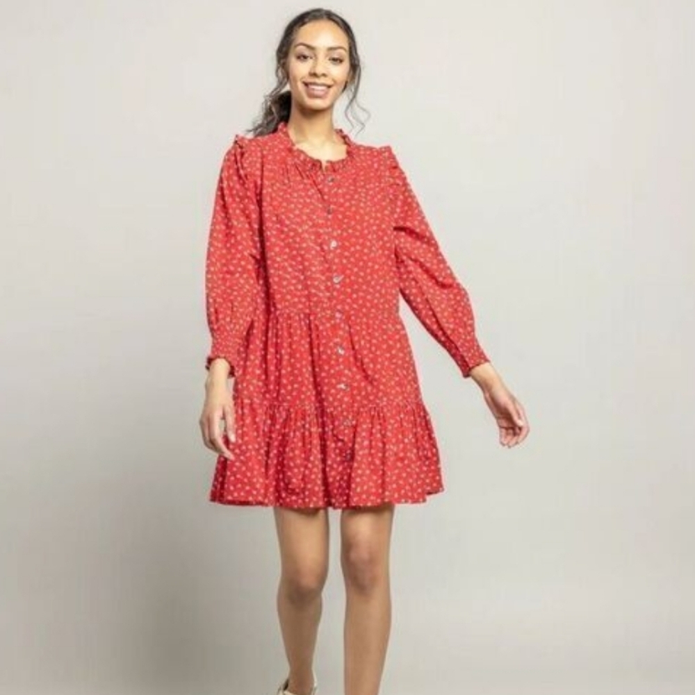 PINK CHICKEN Kalani Floral Tiny Red Roses Print Dress Size Large